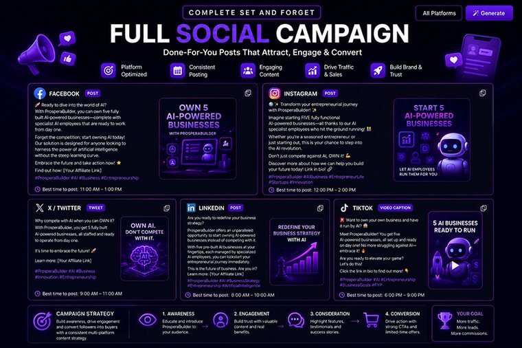 Full social campaign with done-for-you posts across five platforms