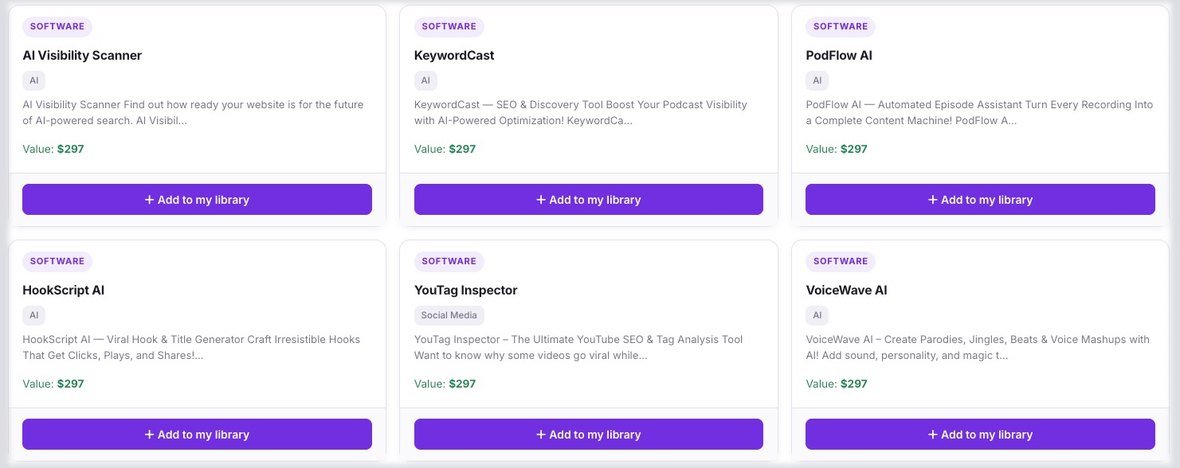 The bonus library — software bonuses with values, ready to add to a campaign